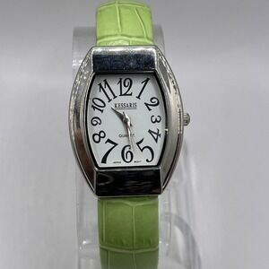 Kessaris Women's‎ Quartz Watch Green Bangle Band Silver 29mm Case- New Battery